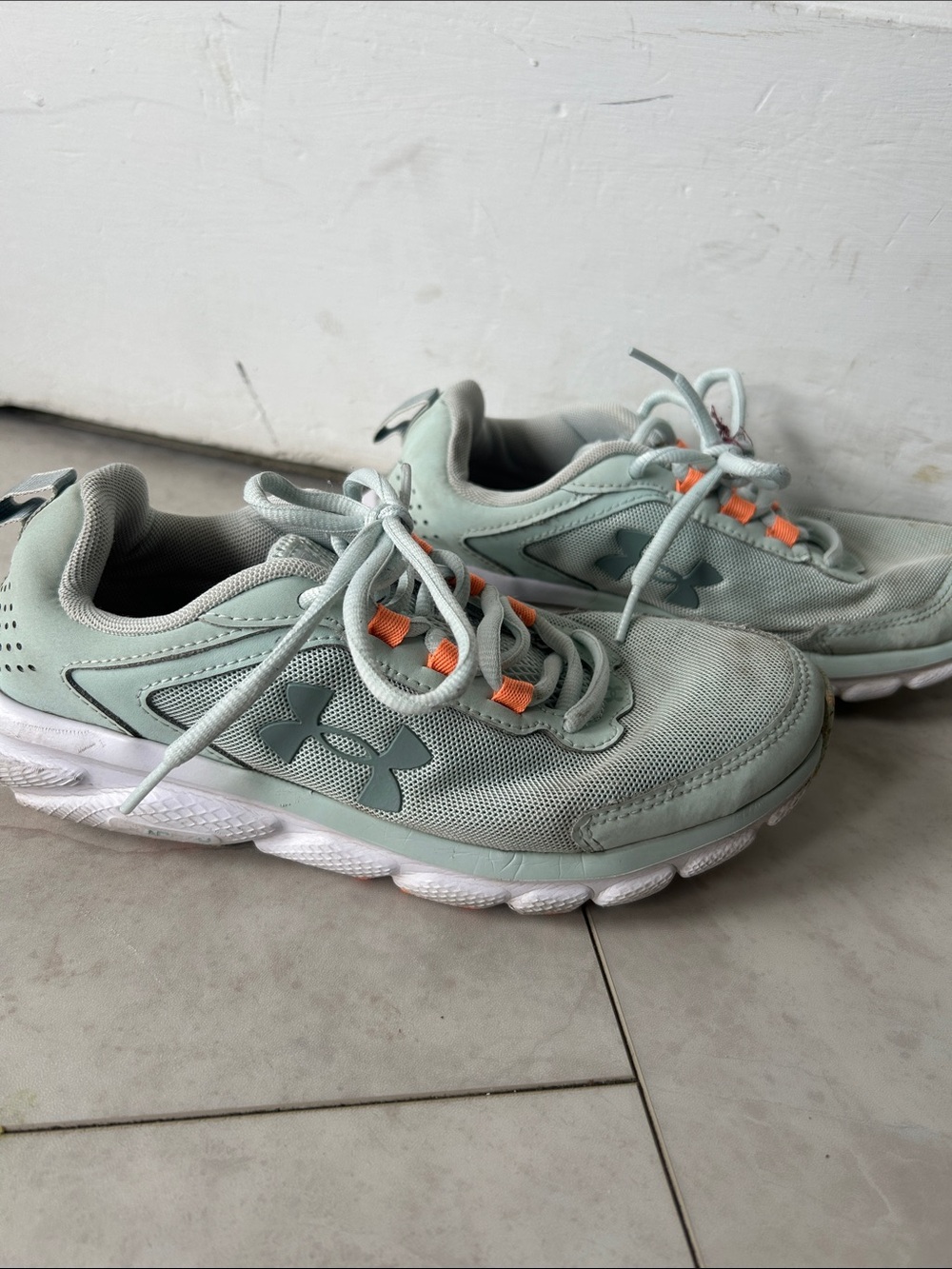 Under Armour Kids Mint Green Sneakers with Orange Lace Loops